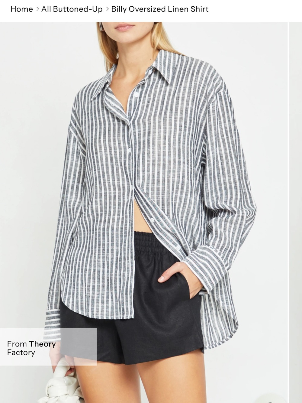 NWT few moda Billy Oversized Linen Shirt size Small S Black Stripe button theory